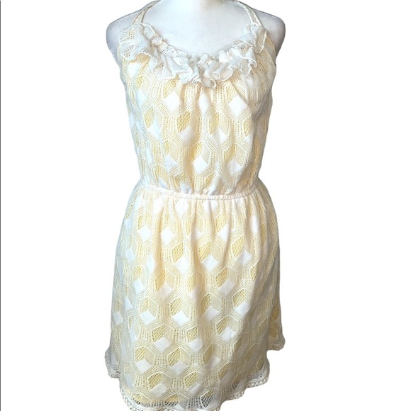 Anthropologie Corey Lynn Calter Yellow Lace Halter Neck Dress Size 2 - Picture 1 of 6